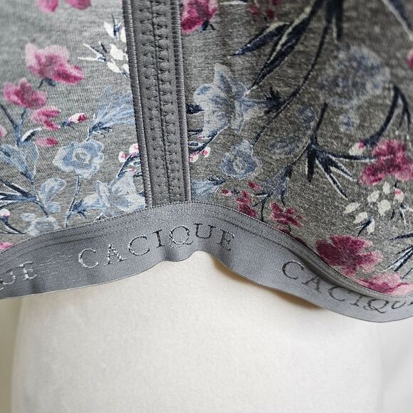 Cacique Gray and Pink Floral Lightly Lined No Wire Bra Size 52C - Picture 5 of 9